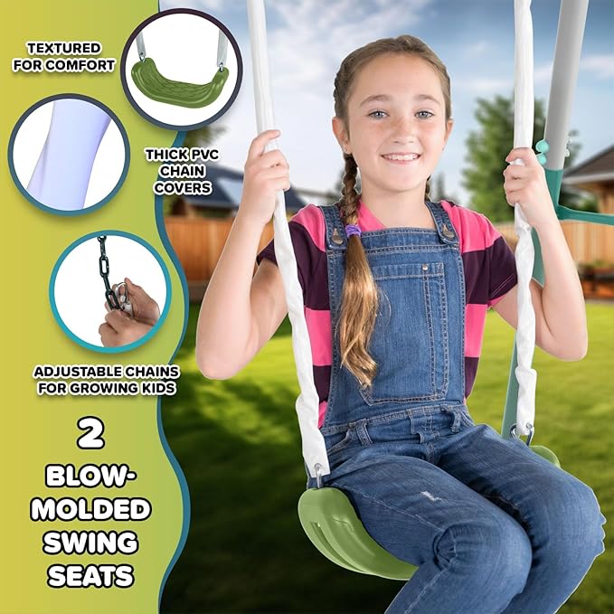 Sportspower Arcadia Light Zone Metal Swing Set for Kids, Outdoor Playset with LED Light-Up 5ft Slide, Slide Tunnel, Swings & Trapeze, 6ft Heavy-Duty Steel Frame, 600lbs Capacity
