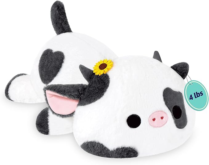 Onsoyours Original Weighted Sunflower Cow Stuffed Animals, 4.0 lbs Weighted Plush for Stress Relief - 20" Large Soft Cow Pillow Gifts for Kids & Adults