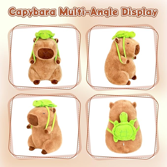 Capybara Plush 11.8 inch with Turtle Backpack Soft Capybara Stuffed Animals Capybara Hugging Gifts Capybara Doll Pillow for Kids Girls Toys (Turtle Capybara Brown 11.8 inch)