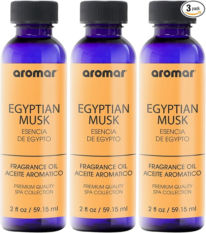 AROMAR Premium Fragrance Oil, Pack of 3 Egyptian Musk 2oz. Bottles. Long Lasting Aromatic Scent, Fresh and Revitalizing Aromatherapy for Living Room, Bedroom, and Kitchen