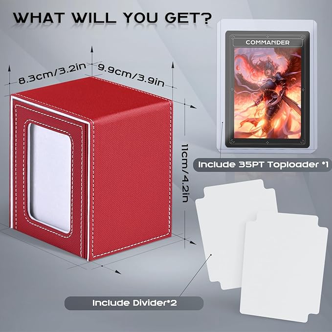 ZLCA MTG Deck Box with Commander Window Display, Trading Card Storage Box Holds 100 Double-Sleeved Cards Suitable for TCG/CCG/PTCG/EDH/Magic/Sport Cards (Red&White)