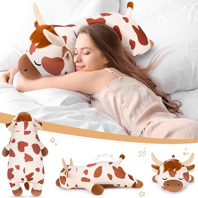 30'' Giant Spotted Highland Cow Plush Stuffed Animal-Cute Spotted Highland Cow Plush Body Pillow Plushies, Large Sleeping Cow Stuffed Animal Big Plushie Toy, Birthday Gifts for Kids Girls Boys