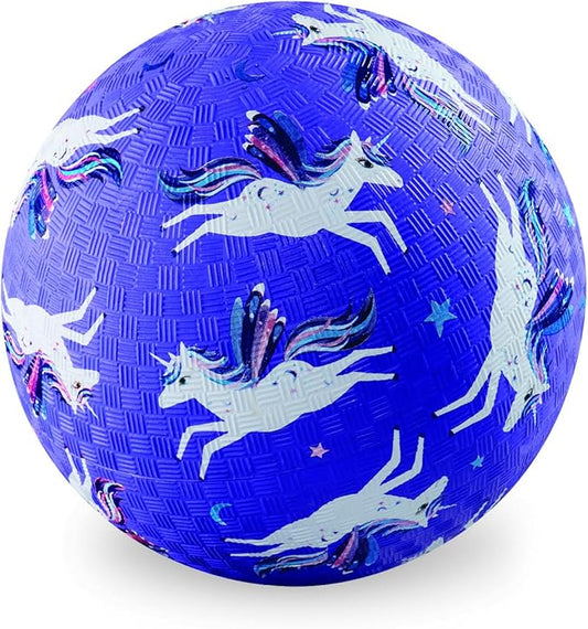 Crocodile Creek Playground Ball - Durable Rubber Ball for Kids Ages 3 and Up - Bouncy Inflatable Ball for Kickball, Indoor Games, and Outdoor Sports - PVC-Free - Purple Unicorn - 5-inch Diameter