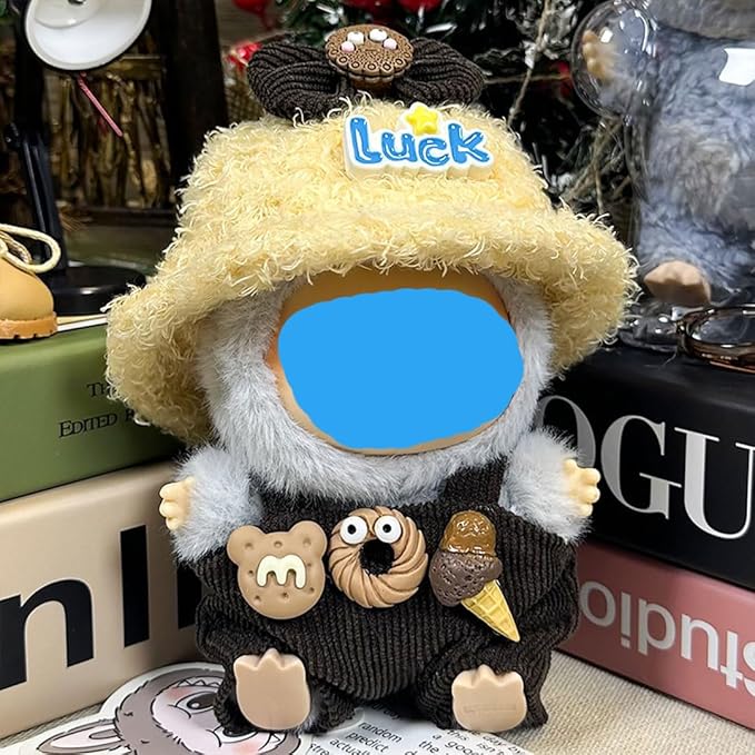 17cm Plush Doll Clothes Wardrobe Set - Clothes for Dolls Faux Fur Outfit Bundle (Hat+Top+Pants+Accessories) for Cute Collectible Figure Display (NO Doll) Included (Style-I, 17cm/7inch)