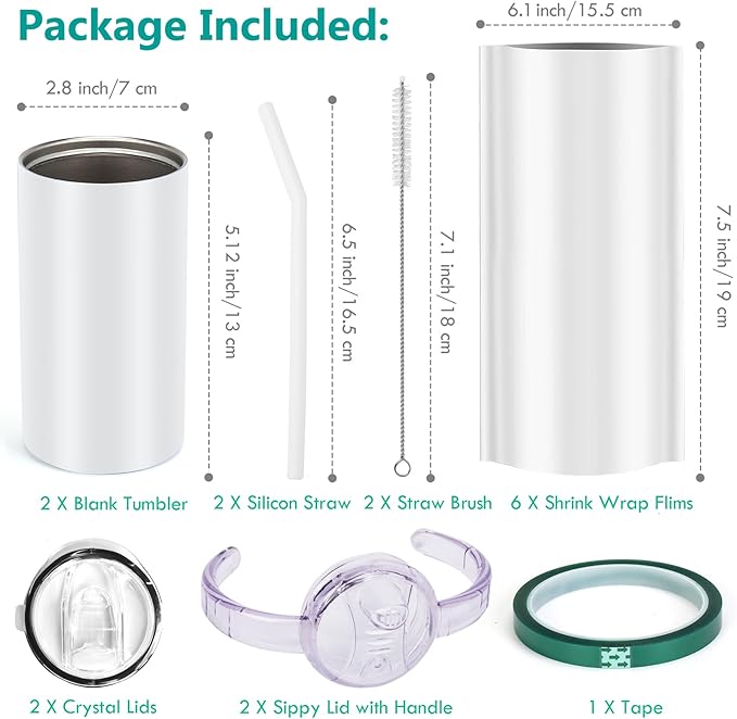 Sublimation Blanks Skinny Sippy Cups, 12oz Spill Proof Stainless Steel Insulated Tumbler with Lid and Straw, Double Wall Water Bottle with Handle for Kids and Children