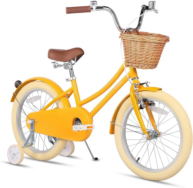 Glerc Little Molly 12-20 Inch Kids Retro Cruiser Bike for 2-13 Year Old with Wicker Basket & Training Wheels/Kickstand, Multiple Colors