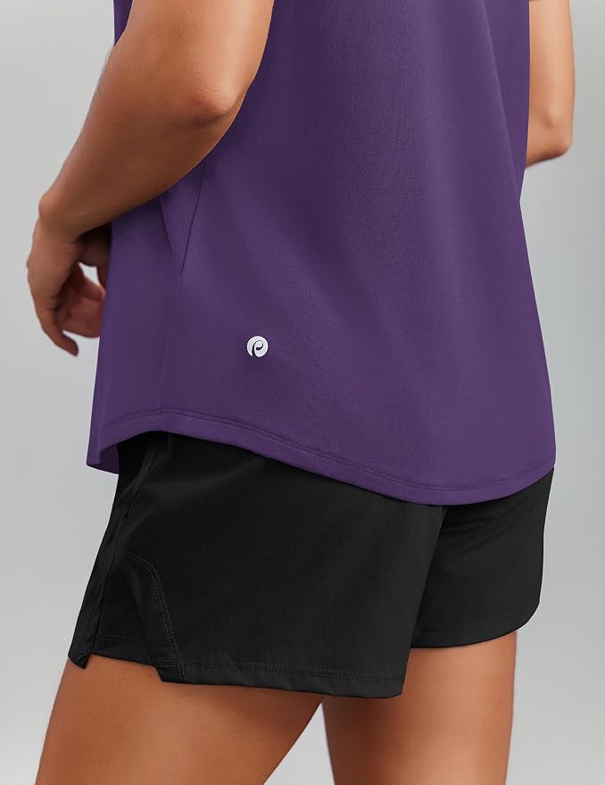 PINSPARK Soft Workout Tops for Women Short Sleeve V Neck Moisture Wicking UPF 50+ Sun Protection Quick Dry Gym Shirts