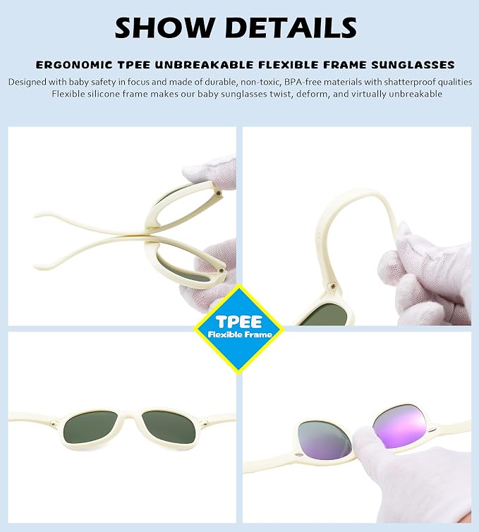 Polarized Baby Sunglasses with Strap - Unbreakable Flexible Infant Sunglasses for Toddlers Age 0-24 Months