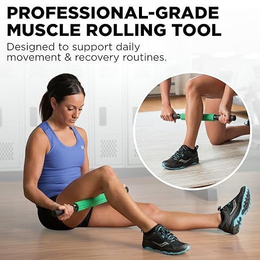 THERABAND Roller Massager+, 19"-21" Retractable Muscle Massage Stick for Full-Body Use, Deep Tissue & Trigger Point Self-Massage, Portable Handheld Fascia Release Tool for Runners, Athletes