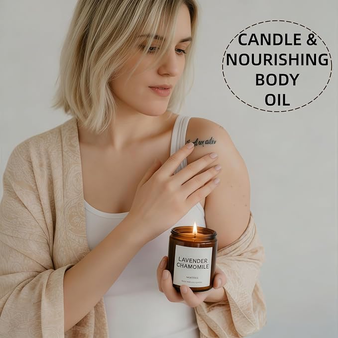 Premium Soy Massage Candle for Relaxation – 7oz Massage Oil Candle with Sweet Almond Oil - (Thyme & White Tea)