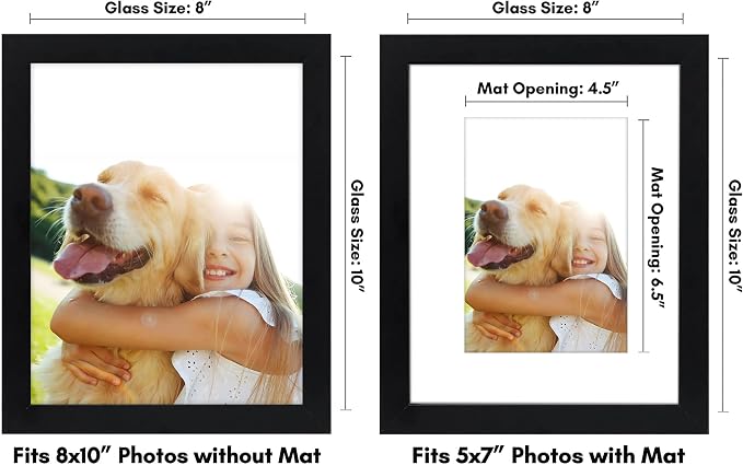 Americanflat 8x10 Picture Frame with Shatter-Resistant Glass - Use as 5x7 Frame with Mat or Display 8x10 Photo Without Mat - Signature Collection - Picture Frames for Tabletop and Wall Display - Black | Shatter-resistant glass, wall or tabletop display...