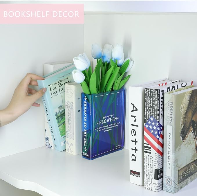 Book-Shaped Vase for Flowers, Book Lovers Gifts Cute Blue Flowers Vases | Aesthetic Room Decor,Must-Have for Home, Bookshelf, Bedroom, Office Decor for Women, Teacher Gift - Like Mothers Day