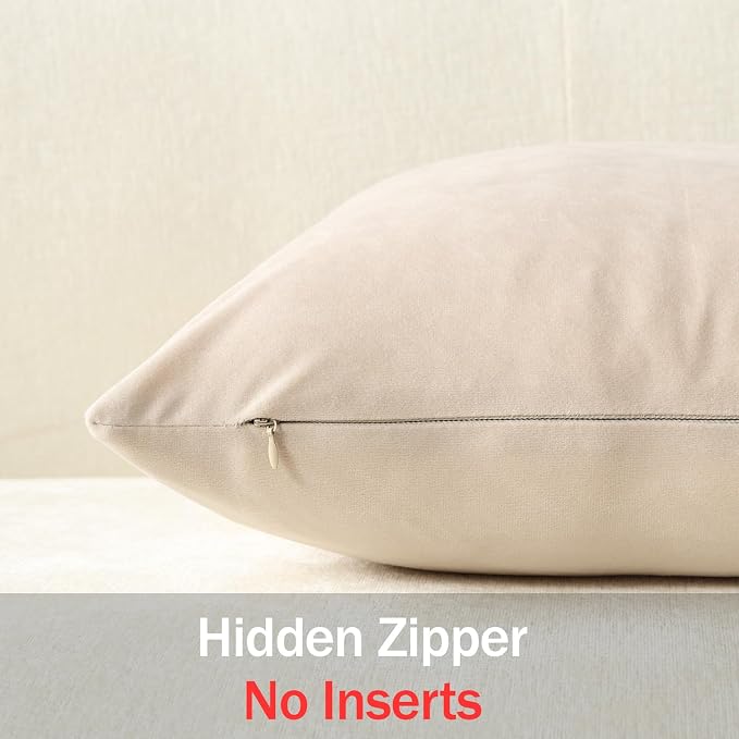 Throw Pillow Covers 16x16 Beige: Pack of 2 Cozy Soft Velvet Square Modern Luxury Decorative Throw Pillow Cases for Sofa Couch Living Room Bed Home Decor