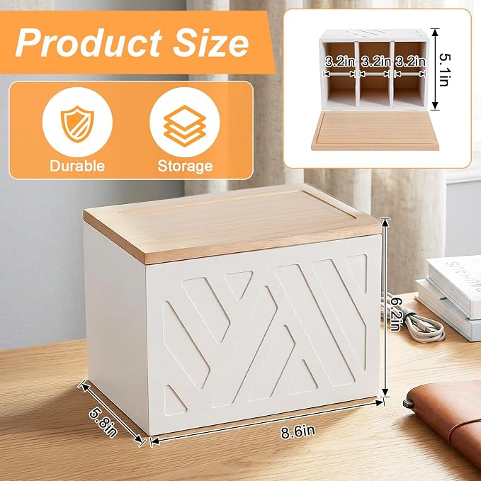 Tampon Holder for Bathroom, Feminine Products Organizer with Lid Wooden Shark Week Tampon Storage for Bathroom, Bedroom, Toilet (White)