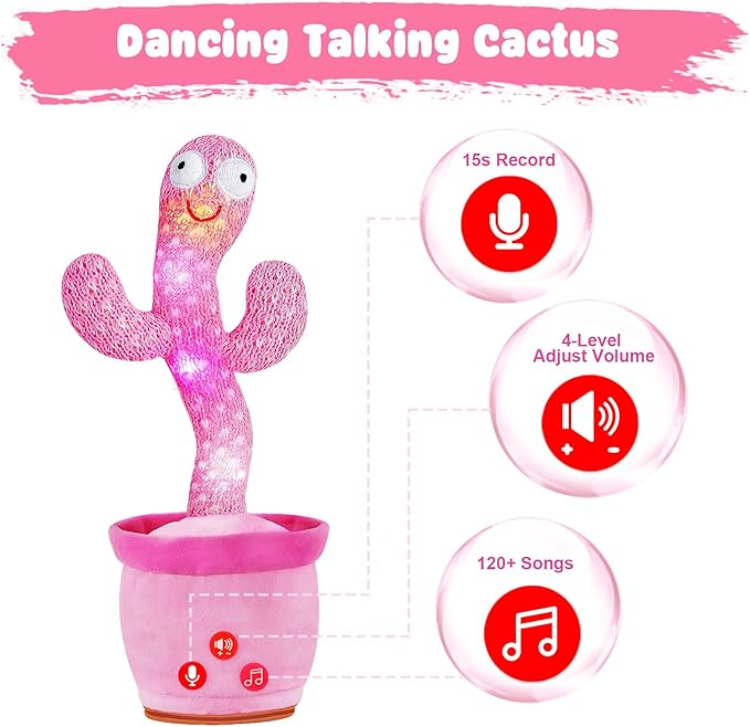 Dancing Talking Cactus Toy for Baby Toddlers, Baby Girl Toys, Volume Adjustable, Mimicking, Recording, Singing English Songs, Perfect Baby Toys & Gifts for Girls