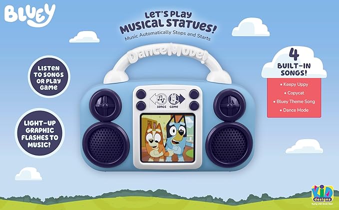 eKids Bluey Toy Music Player, Toy for Toddlers with Built-in Music, Bluey Toys for Kids