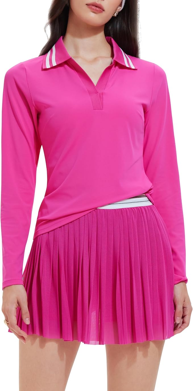 Mudere 2 Piece Golf Outfits for Women Tennis Skirt Set Built-in Shorts | Deep V-Neck Lapel, Silky Breathable High Stretch Fabric, Side Pockets, Activewear, Athletic Wear