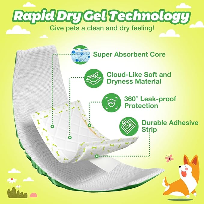 Dono Dog Diaper Liners for Male and Female Dogs, Super Absorbent Booster Pads, 150ct Disposable Doggie Diaper Inserts Fit Reusable Male Belly Bands, Wraps, Washable Period Panties (Long)