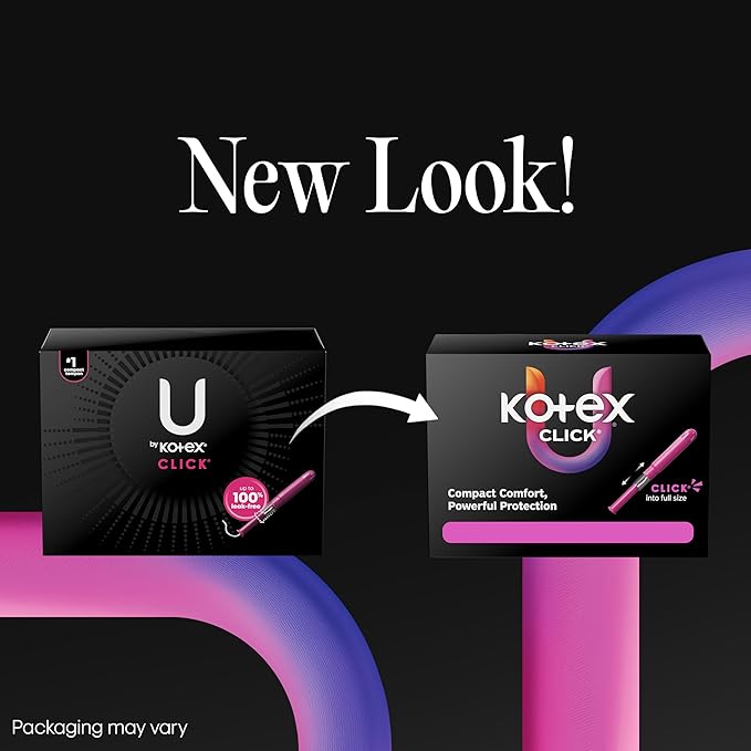 U by Kotex Click Multipack Tampons, Compact, Regular/Super Absorbency, Unscented, 120 Count (8 Packs of 15) (Packaging May Vary)