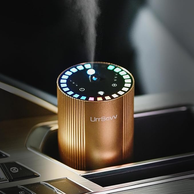 UrrSovv Waterless Car Essential Oil Diffuser Battery Operated (Gold) | Waterless Aluminum Alloy 4000mAh Long Lasting Battery Operated Essential Oil Diffuser for Car Home Office