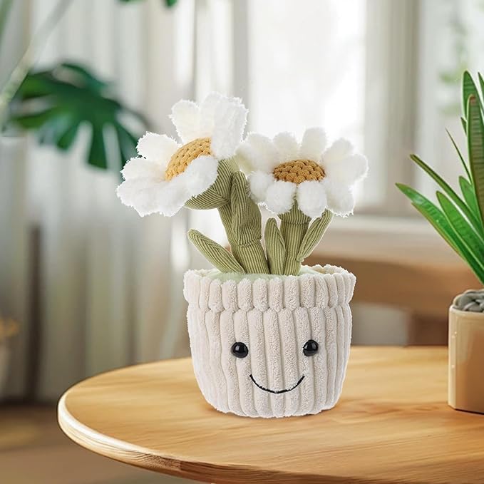 Apricot Lamb Soft Daisy Plant Plush Toy, Stuffed Green Pot, Kawaii Plushie for Kids 10 Inches