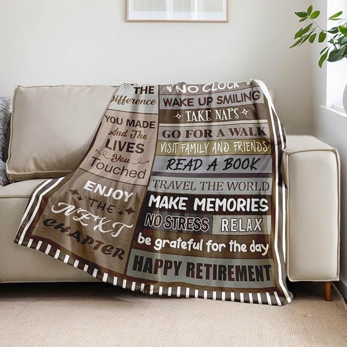 Retirement Gift for Woman or Men, Happy Retirement Blanket 50" x 60" | Happy Retirement Gifts for Coworker Teacher Boss Friends Retirees - Retirement Party Decorations Women - Retirement Blanket