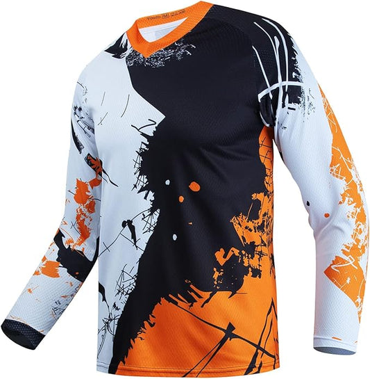 Kids Cyling Jersey,Youth Dirt Bike Jersey Boys Bicycle Shirt Girls Motorcycle Motocross Long Sleeve Off-Road Downhill Tops