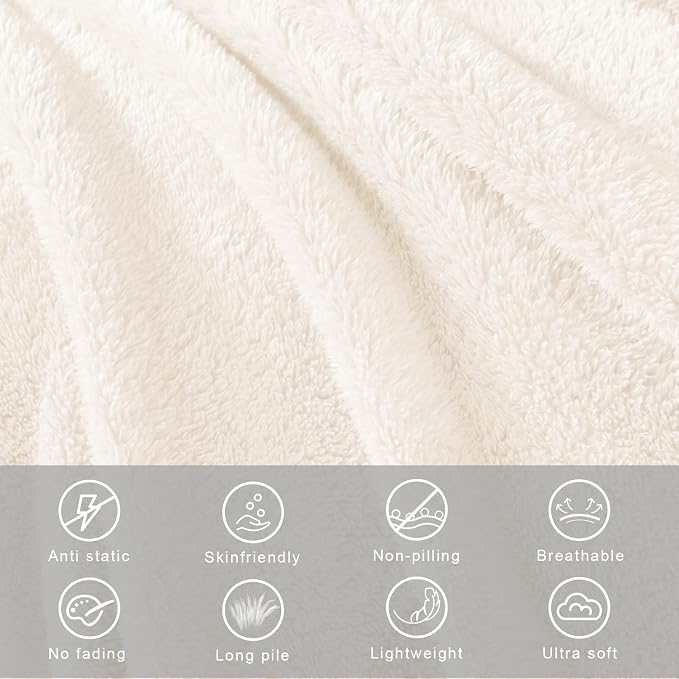 Exclusivo Mezcla Soft Plush Fleece Twin Size Blankets for Bed Living Room | Lightweight Fuzzy Fluffy Large Blanket for All Seasons, Cozy Velvet for Women Men, Machine Washable, 60"x80", Ivory