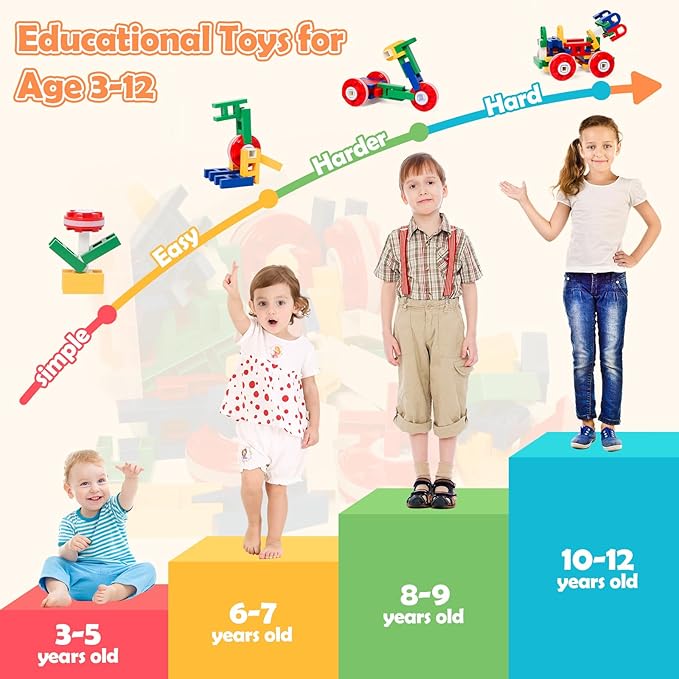 SWER 58Pcs 3D Building Block Toys, Creative Interlocking Connecting Kit, Multicolor STEM Interlocking Toy Set, Montessori Toys for Preschool Kids, Building Toys for Kids Ages 3+, Ideal