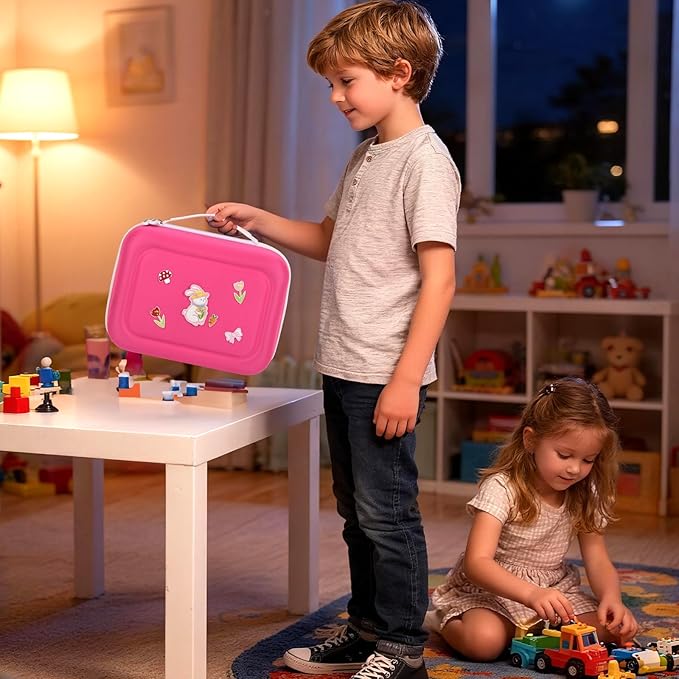 Case Compatible with Little Tikes Story Dream Machine Starter Set, Toys Storage Bag with 5 DIY Embroidery Patches, Organizer for Projector Storytime Books and Audio Character- Pink Rabbit (Box Only)