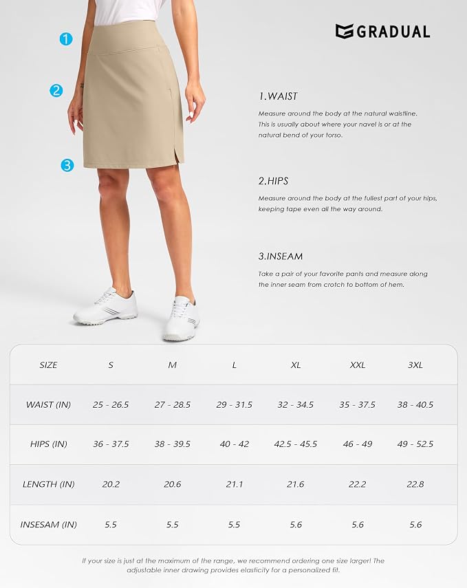 G Gradual 20" Skorts with Pockets Knee Length Golf Skirt | Built in Soft Shorts, High Waisted, Tummy Control, Breathable, Long Skorts for Athletic, Tennis, Dressy, Casual, Summer
