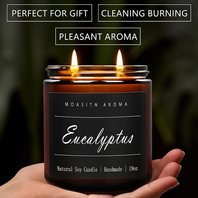 MOASITN Eucalyptus Large Heavenly Scented Candles for Home|19oz 100h Long Lasting Clean Burn|Natural Soy Aromatherapy Candle|2 Wick Jar Candle for Women,Men as Relaxing,Birthday,Housewarming Gifts