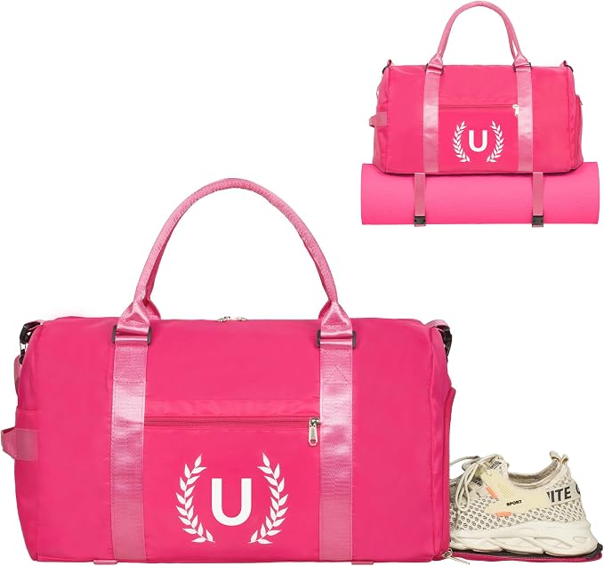 Gym Bag for Women, Personalized Duffle Bag with Shoe Compartment, Sports Bag for Yoga & Dance with Wet Pocket and Mat Strap(HotPink,U)
