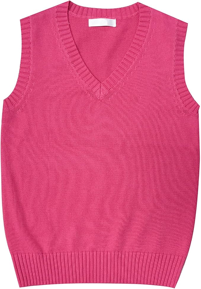 jinghuiyue Women’s V Neck Sweater Vest School Uniform Solid Color Sleeveless Knit Sweaters Pullover Tank Tops