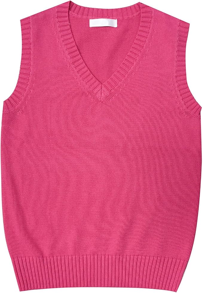 jinghuiyue Women’s V Neck Sweater Vest School Uniform Solid Color Sleeveless Knit Sweaters Pullover Tank Tops