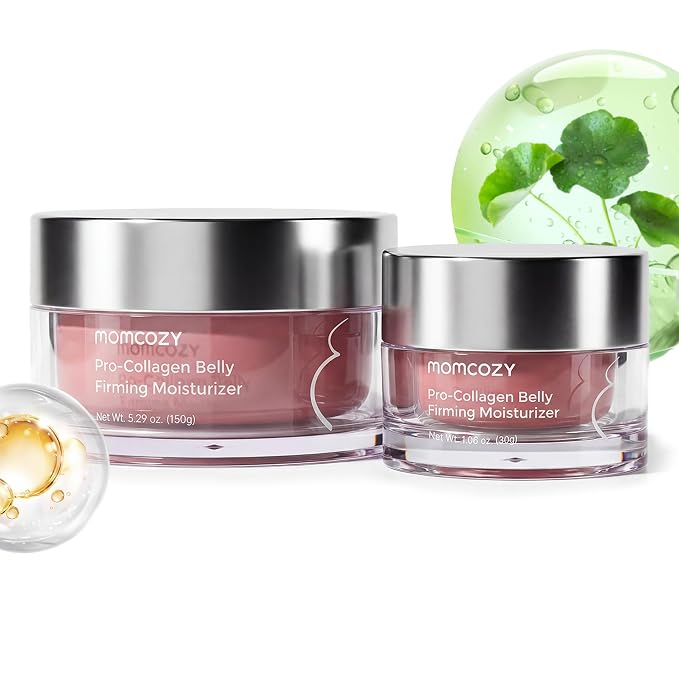 Momcozy Belly Cream Home & Away Duo, EWG Verified, Clinically Tested 4x Peptides to Reduce Stretch Marks, 150g + 30g Belly Moisturizer Set, Skin Resilience Care, 6.35 oz Total