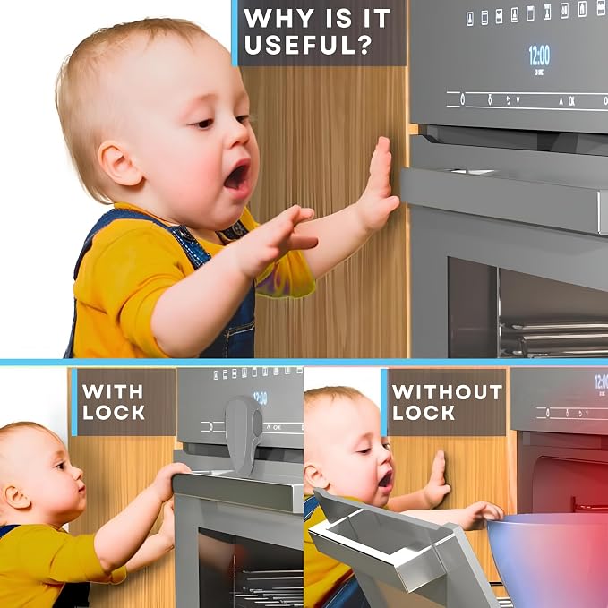 BABY PROOF ME Oven Lock Child Safety, 1 Pack, Oven Door Lock Child Safety, Oven Baby Proofing, Heat-Resistant, Durable & Easy to Install Oven Safety Locks for Toddlers, Baby Proof Oven (Grey)