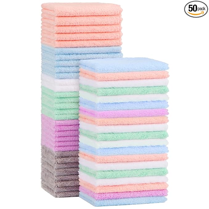 Orighty Baby Washcloths 50-Pack, Microfiber Coral Fleece Baby Face Towels, Soft and Absorbent Wash Cloths for Newborns, Infants and Toddlers, Gentle on Delicate Skin for Face Hands and Body, 7x9 Inch