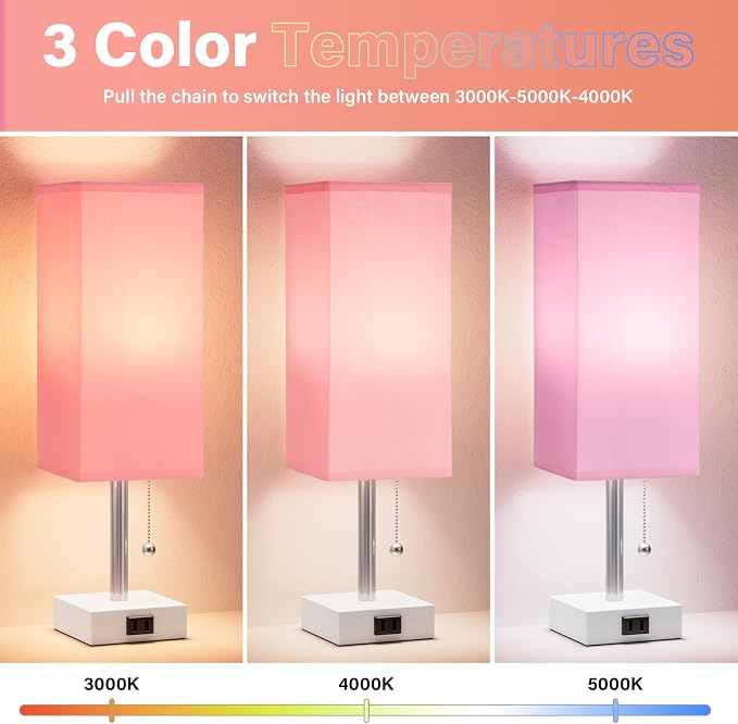 Fenmzee Pink Bedside Table Lamps for Bedroom - Small Nightstand Lamp Set of 2 with AC Outlet Charging Port, Cute Desk Lamp for Teens Room Decor, Dorm Room Essentials