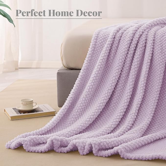 Whale Flotilla Soft Fleece Queen Size Bed Blanket, Lilac | 90x90 Inch, Suitable for Bed, Fluffy Fuzzy Jacquard Blankets for All Season, Lightweight and Cozy