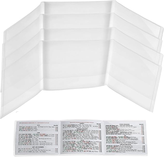 2026 Mahjong Card Sleeve, 4PCS Mahjong Card Protector Cover Clear Plastic Sleeves for Mah Jongg Scorecard Durable Mah Jong Gifts Suit for Large Print Size 6 1/8" x4 3/4"(Transparent)