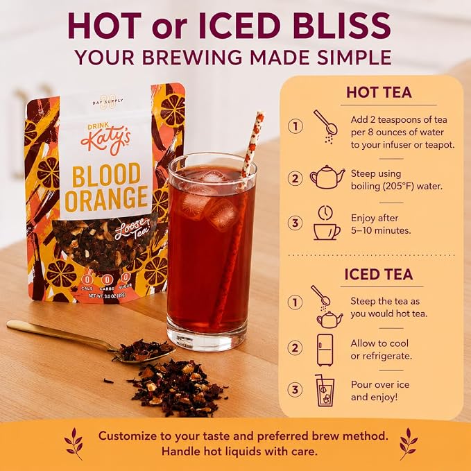 Katy’s Blood Orange Loose Tea - Hibiscus, Orange & Rose Hips - Loose Leaf Herbal Tea, Caffeine-Free, Sugar-Free - Hot or Iced Tea - 30+ Cups