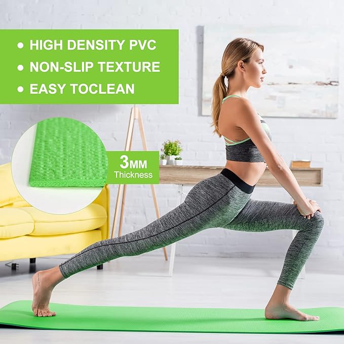 3 mm Thin Yoga Mats Bulk, Lightweight PVC Exercise Mats Non Slip Workout Fitness Pads for Yoga Pilates Stretching Classes Gym Home Studio, Easy to Clean