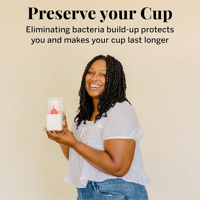 Pixie Menstrual Cup Steam Cleaner - Wash Your Cup + Kill 99.9% of Germs with Cleanser Steam for Feminine Care - 3 Minutes and Your Period Cup is Sterile! Automatic Shut Off - FSA Eligible (White)