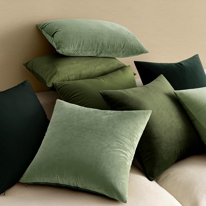 MIULEE Velvet Throw Pillow Covers 18x18 Inch Pack of 2 Sage Green | Soft Solid Decorative Pillow Covers, Modern Luxury Home Decor, for Couch Chair Sofa Bedroom Livingroom