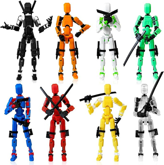 8PCS Dummy13 Action Figure Set | Pre-Assembled 3D Printed Titan13 and Robo Figures, Highly Articulated Robot Toys with Interchangeable Accessories, Perfect for Collectors and Hobbyists (grere-Black)