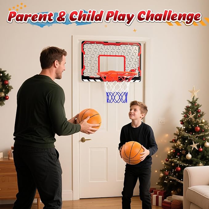 EagleStone Mini Indoor Basketball Hoop with Scoreboard,4 Balls & Pump,Over The Door Bedroom Office Basketball Hoop for 6 7 8 9 10 11 12+ Year Old Kids Boys