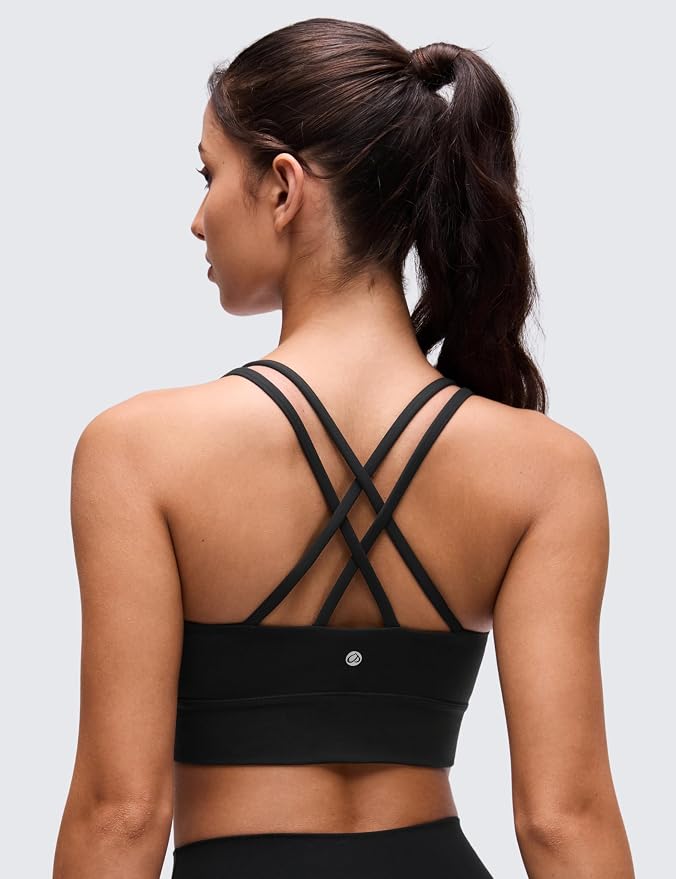 CRZ YOGA Softness Mold Butterluxe Strappy Longline Sports Bras for Women - Double Spaghetti Strap Workout Yoga Crop Top