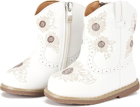 Newsonet Baby Cowboy Cowgirl Boots Infant Western Boots Toddler Boys Girls Round Toe Riding Mid Calf Boots All Seasons for 6 9 12 18 24 Months