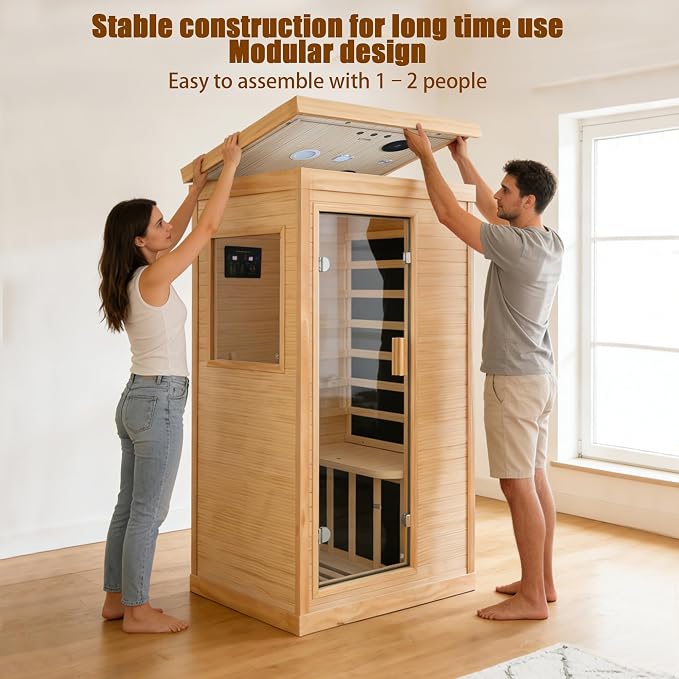 Infrared Sauna 1 Person Sauna Low EMF Far Infrared Sauna Personal Indoor Dry Sauna Room with Speaker 7 Color Lights for Home Gym Spa 1200W 120V 35.2" × 27.6" × 61.6 "